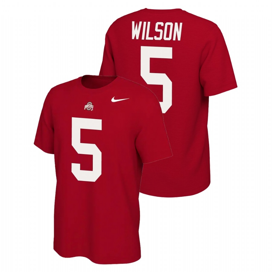 Ohio State Buckeyes Men's NCAA Garrett Wilson #5 Scarlet Name & Number Retro Nike College Football T-Shirt FZB0649CN